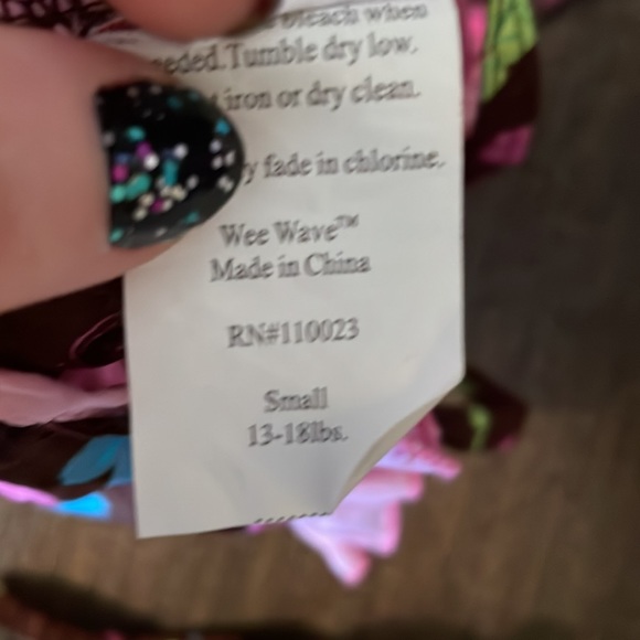 Girls 13-18lbs wee wave brown butterfly bikini matching hat excellent condition - Picture 4 of 4